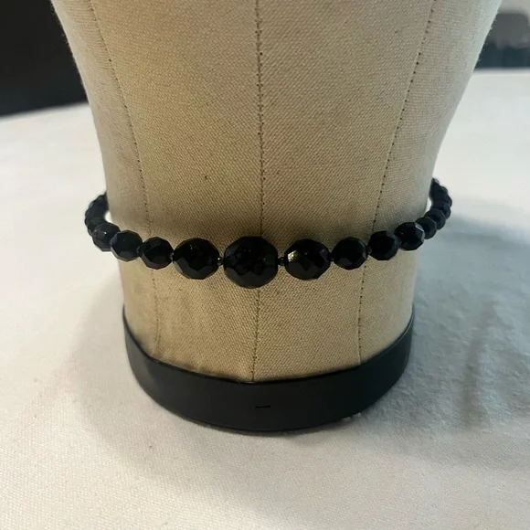 Black Shiny Beaded Choker Necklace, Y2K Style, Special Occasion or Party - Picture 3 of 3